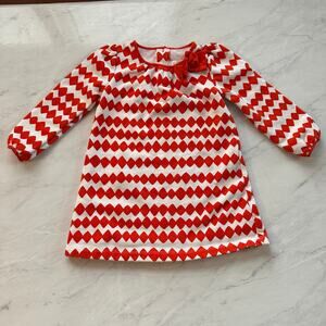 Gymboree 2t Girls Dress Long Sleeve Mod Geometric print w/Bow red white cotton